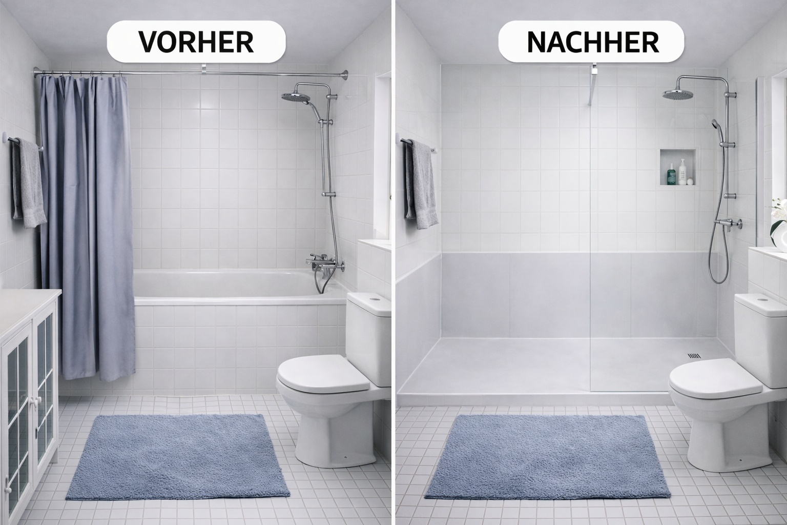 Vorher-Nachher: Badewanne wird zur bodengleichen Dusche